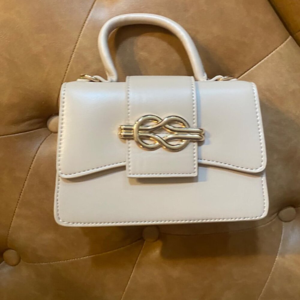 Neiman Marcus Milan Chiva Small Bow White Top Handle Purse